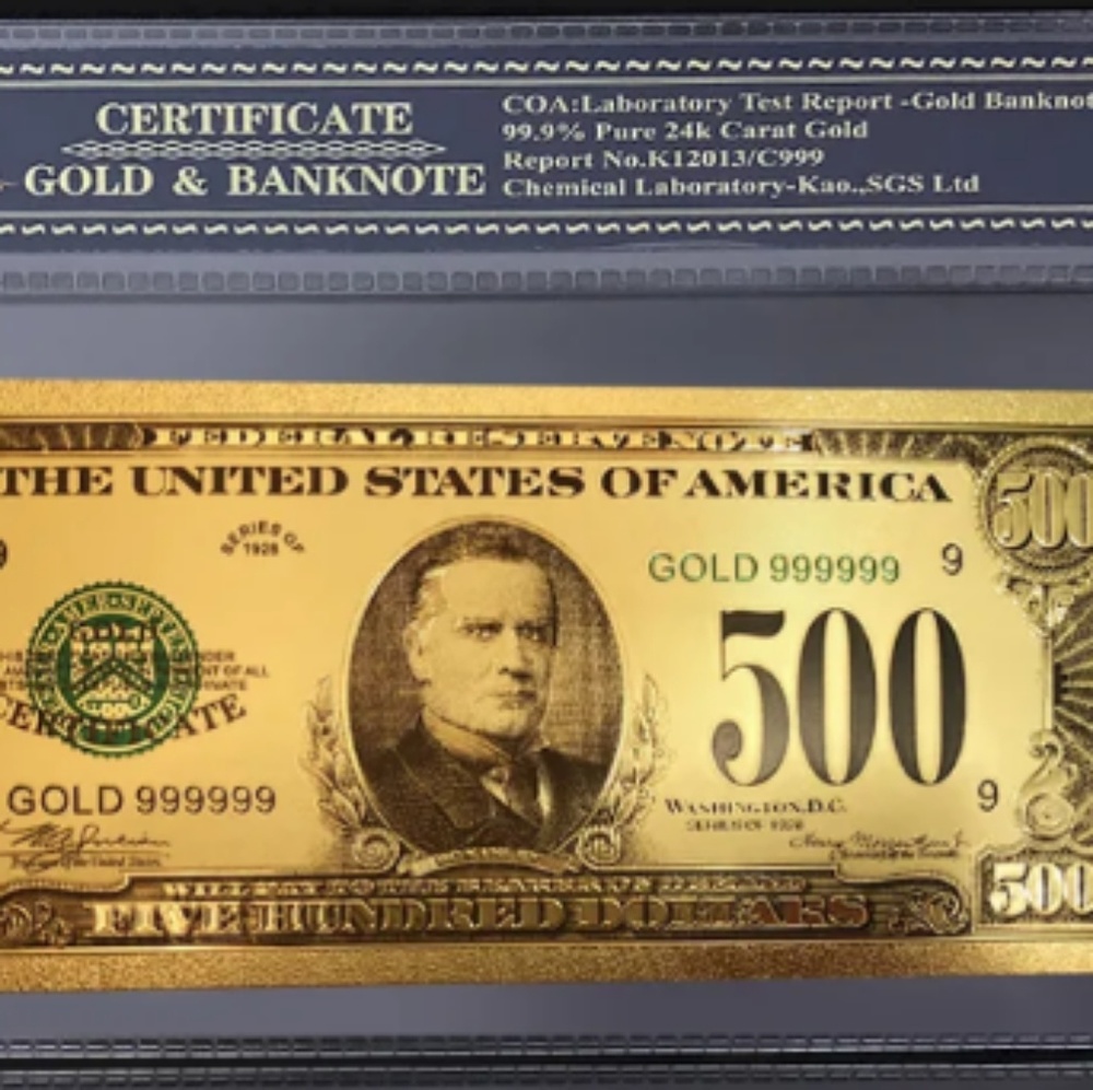 500.00 gold and banknote certificate 99. 9% pure 2